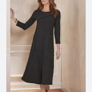 Soft Surroundings Thori Midi Dress Black with White Stripes Size XS